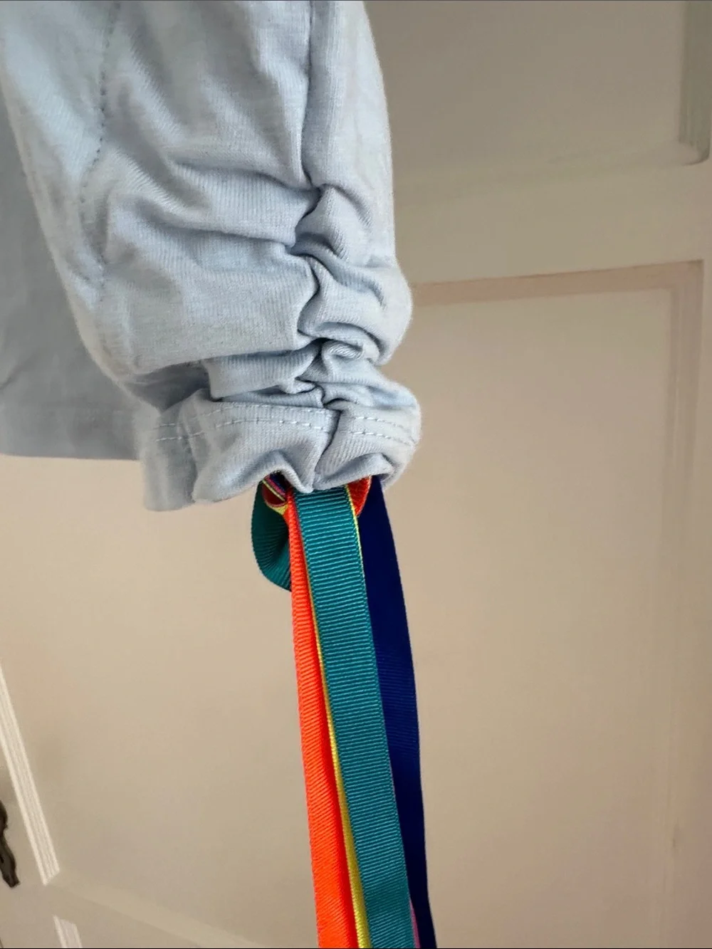 Mira Mikati Light Blue Tee with Teal, Orange & Pink Shoulder Stripes